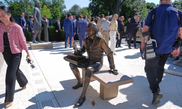 Inside Trump’s remake of the White House Rose Garden. First a stone patio, then statues